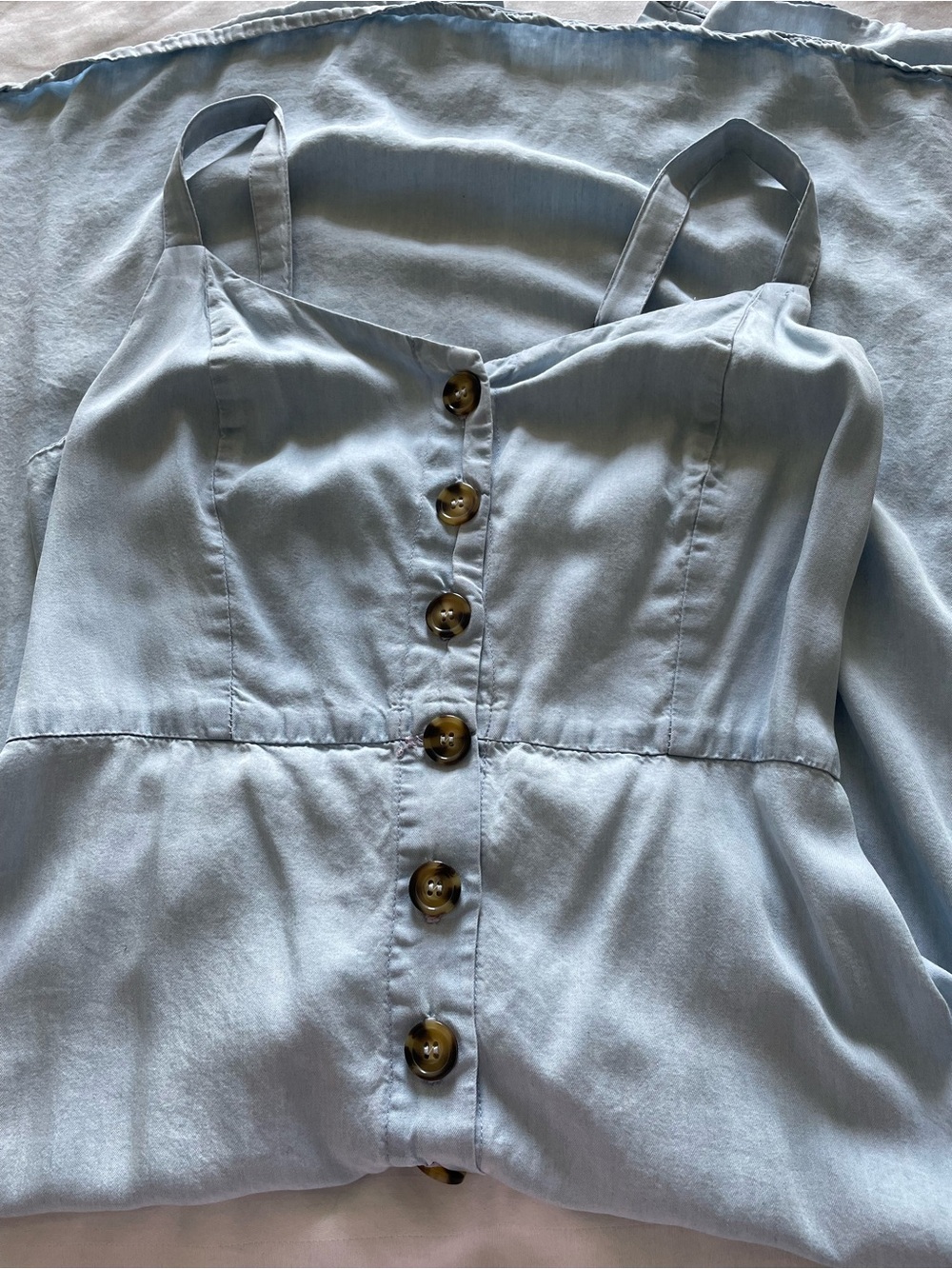 Japna Light Blue Button-Front Cami Dress